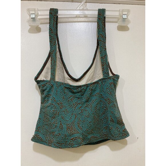 BCBG MaxAzria Tankini Swim Top Size 6 Brown Geometric Print Brown Teal Swimwear - Picture 3 of 6